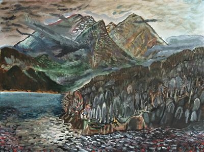 Bla Bheinn over Loch Slapin by John Slavin, Painting, Oil on canvas