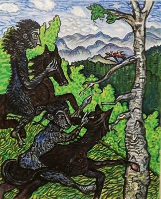 Black Horses Black Ravens by John Slavin, Painting, Acrylic on canvas