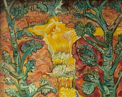 The Salz Yellow Cascade and Hazel by John Slavin, Painting, Oil on canvas